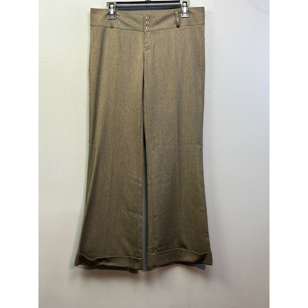 NAF NAF Pants Womens 10 Olive Bronze Wide Leg Cuffed Low Rise Trousers Office